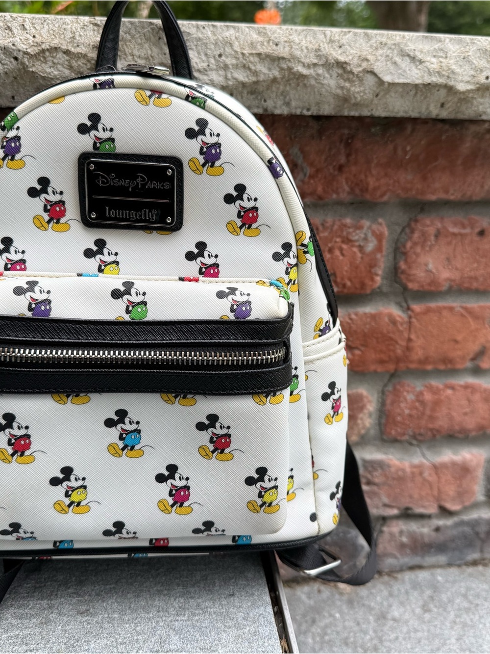 Loungefly White Mini Backpack with Multicolor Mickey Mouse Print